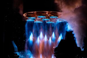 Shows blue methane fueled exhaust flame